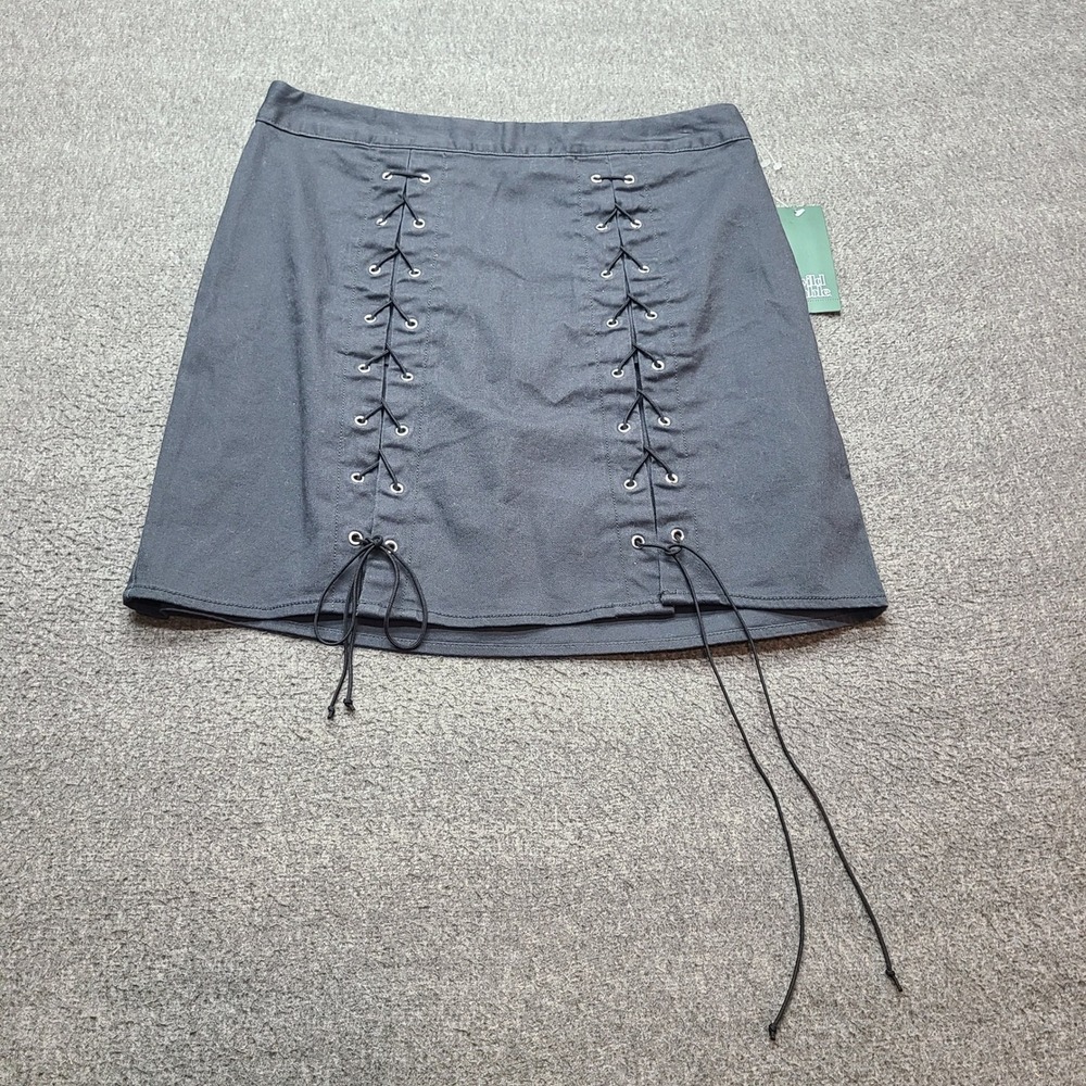Wild Fable Lace Up Mini Skirt Womens Small Black New Front Tie Grommet Twill